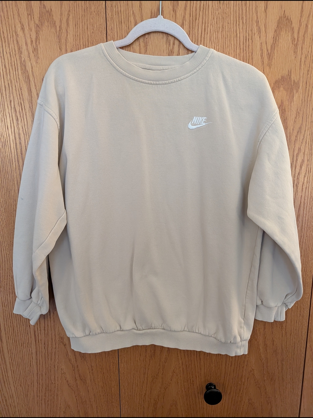 Nike Crewneck Sweatshirt in Light Beige with White Swoosh
